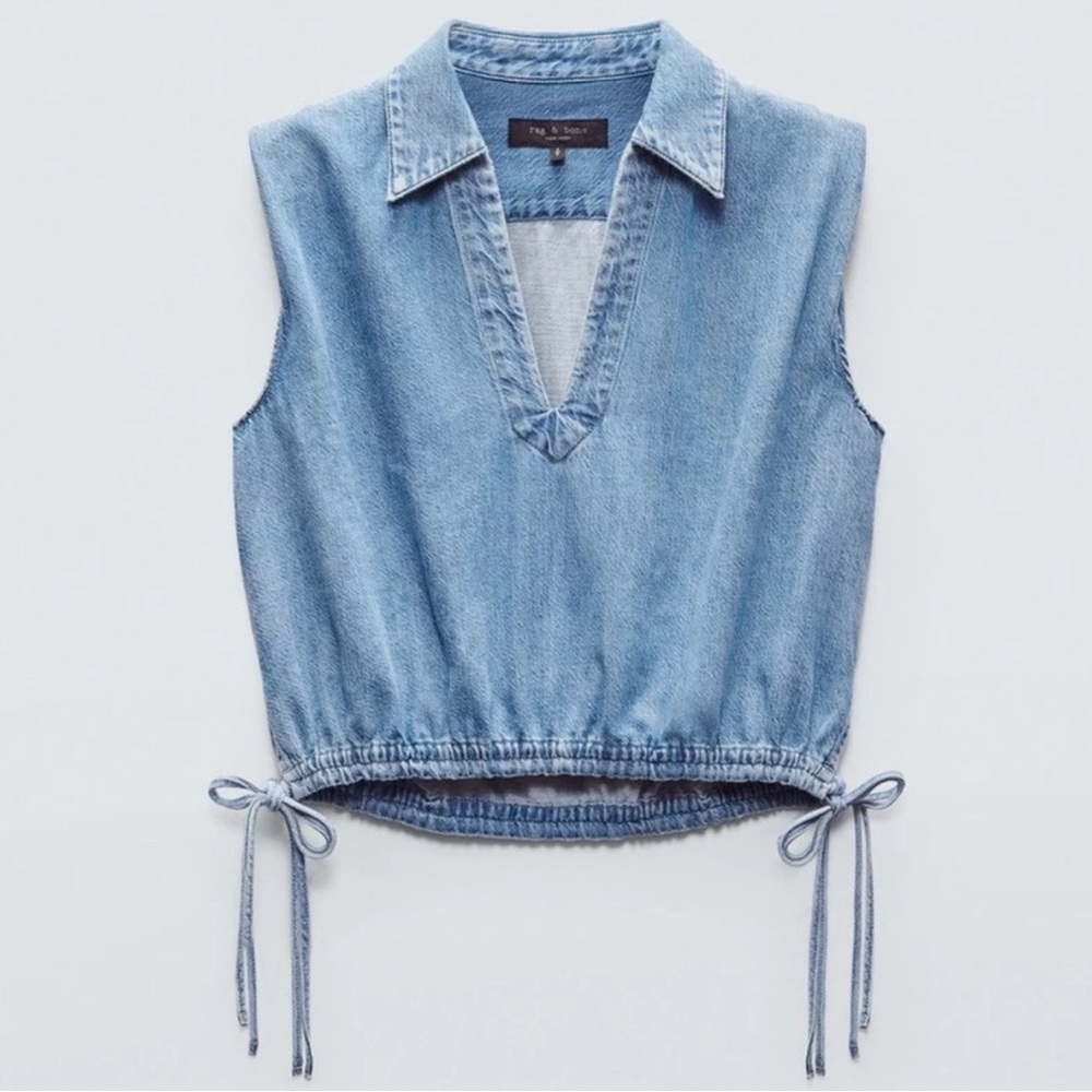 Rag & Bone Ultra Featherweight Denim Fiona Cropped Denim Top Size X-Small